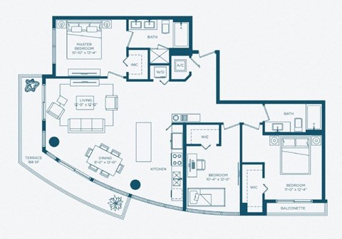 Floor plan for 3 beds, 2 baths, 1504 sqft